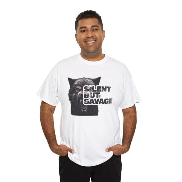 "Silent But Savage" Fierce Wolf Unisex Heavy Cotton Tee - Image 8