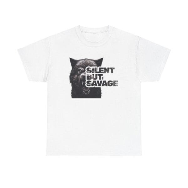 "Silent But Savage" Fierce Wolf Unisex Heavy Cotton Tee - Image 5